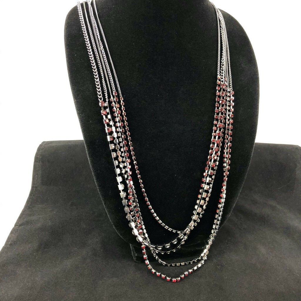 Simply Vera Vera Wang Necklace Dark Silver-Tone Red Rhinestone Multi-Layer 24$